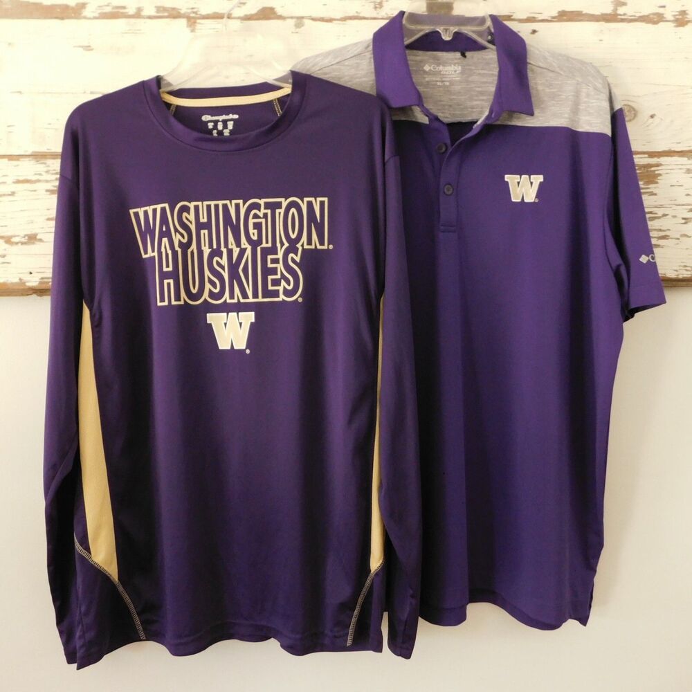 UW Washington Huskies Shirts Mens XL Lot of 2 Athletic Quick Dry, Golf Polo EUC!